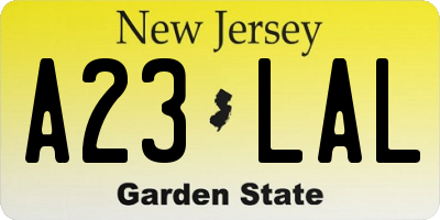 NJ license plate A23LAL