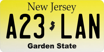 NJ license plate A23LAN