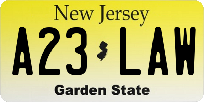 NJ license plate A23LAW