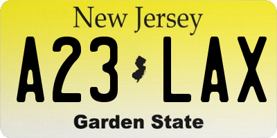 NJ license plate A23LAX