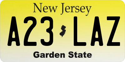 NJ license plate A23LAZ