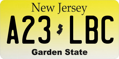 NJ license plate A23LBC