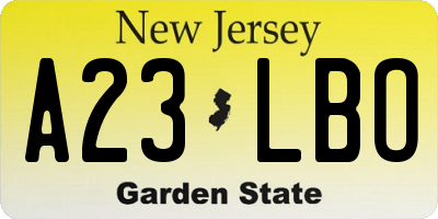 NJ license plate A23LBO