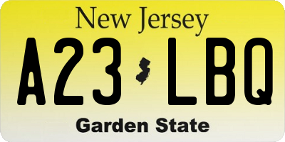 NJ license plate A23LBQ