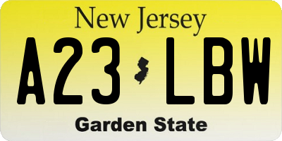 NJ license plate A23LBW