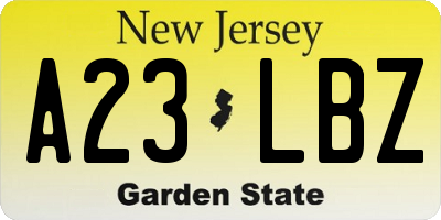 NJ license plate A23LBZ