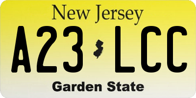 NJ license plate A23LCC