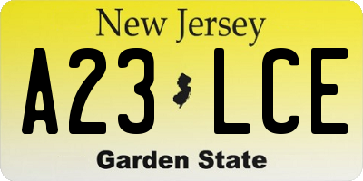 NJ license plate A23LCE
