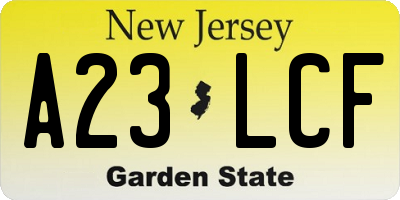NJ license plate A23LCF