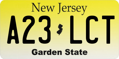 NJ license plate A23LCT