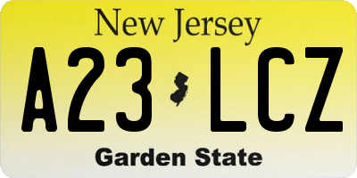 NJ license plate A23LCZ
