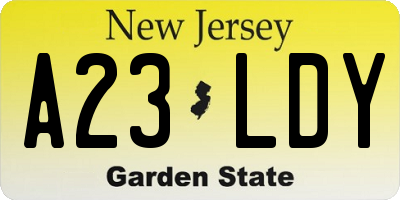 NJ license plate A23LDY