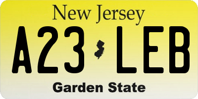 NJ license plate A23LEB