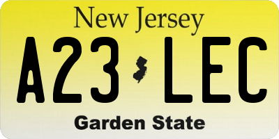 NJ license plate A23LEC