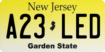 NJ license plate A23LED