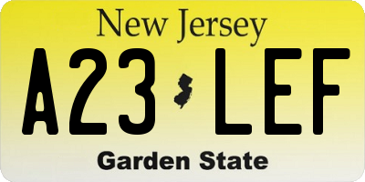 NJ license plate A23LEF