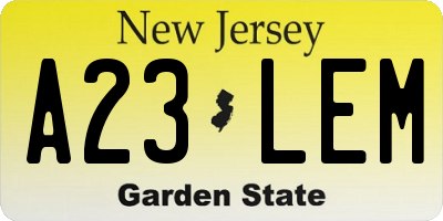 NJ license plate A23LEM