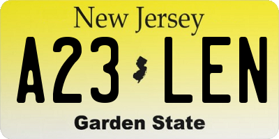 NJ license plate A23LEN