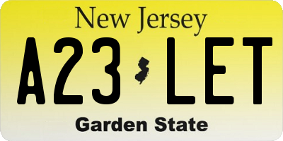 NJ license plate A23LET
