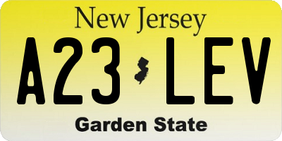 NJ license plate A23LEV