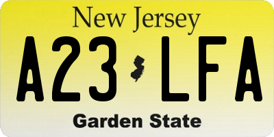 NJ license plate A23LFA