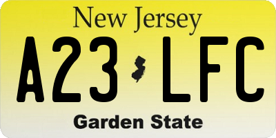 NJ license plate A23LFC
