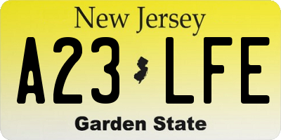NJ license plate A23LFE