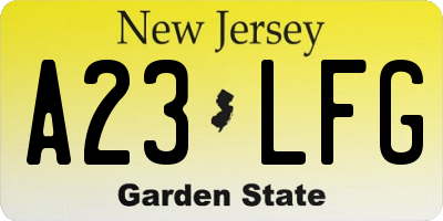 NJ license plate A23LFG