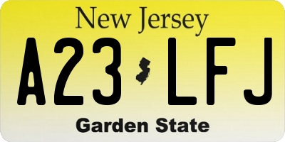 NJ license plate A23LFJ