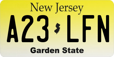 NJ license plate A23LFN