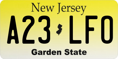 NJ license plate A23LFO