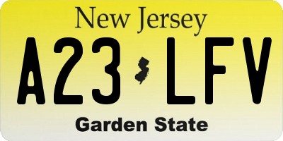 NJ license plate A23LFV