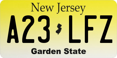 NJ license plate A23LFZ