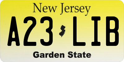 NJ license plate A23LIB