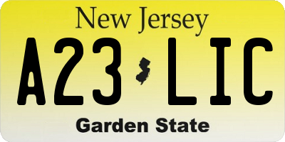 NJ license plate A23LIC
