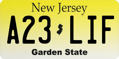 NJ license plate A23LIF