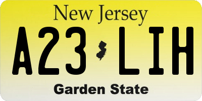 NJ license plate A23LIH