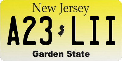 NJ license plate A23LII