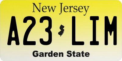 NJ license plate A23LIM