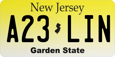 NJ license plate A23LIN