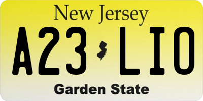 NJ license plate A23LIO
