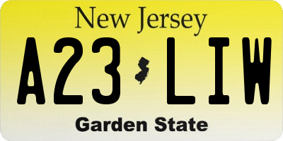 NJ license plate A23LIW