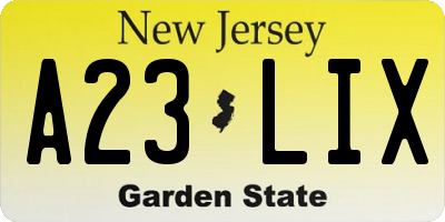 NJ license plate A23LIX