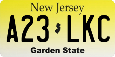 NJ license plate A23LKC