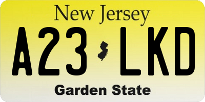 NJ license plate A23LKD