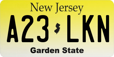 NJ license plate A23LKN