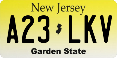 NJ license plate A23LKV