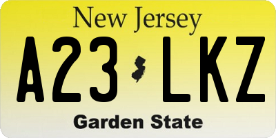 NJ license plate A23LKZ