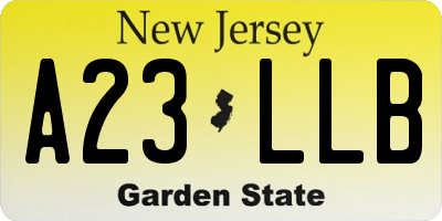 NJ license plate A23LLB