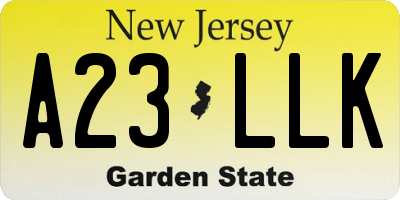 NJ license plate A23LLK